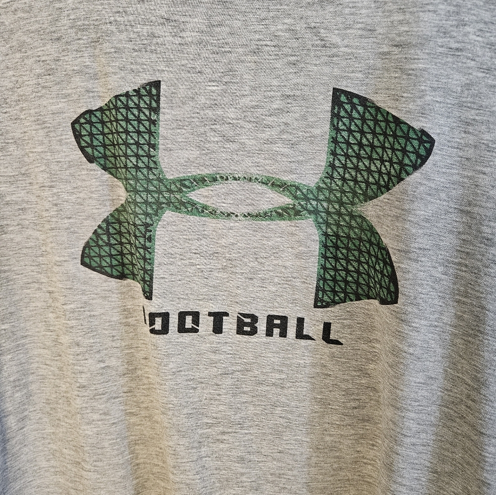 Under Armour Football Tee, med, Gray With Green Logo